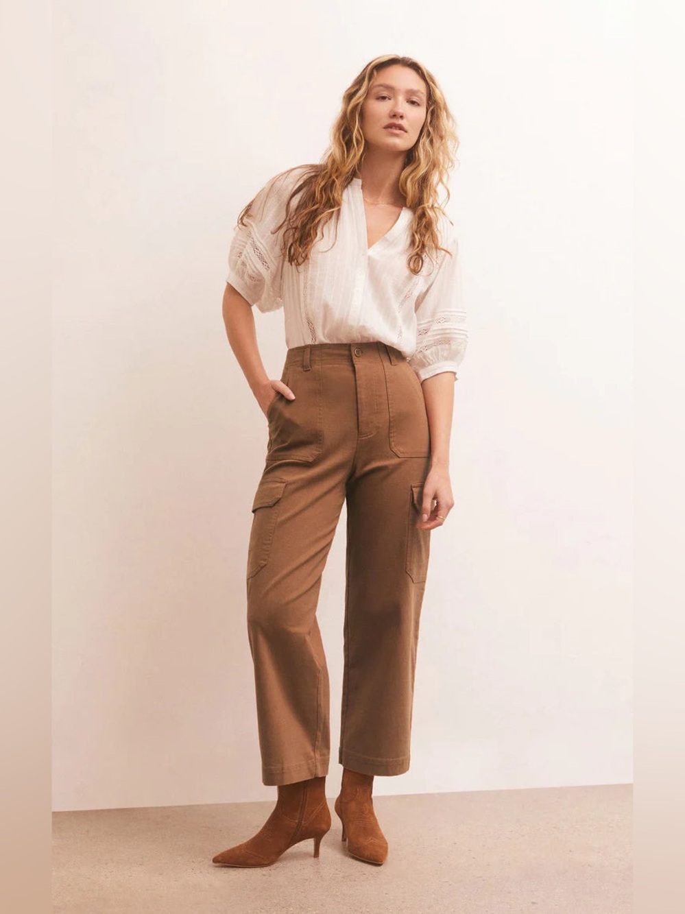 Z Supply Noah Cargo Pant Stretch Cotton Twill Lyocell Chestnut Brown - Picture 14 of 14